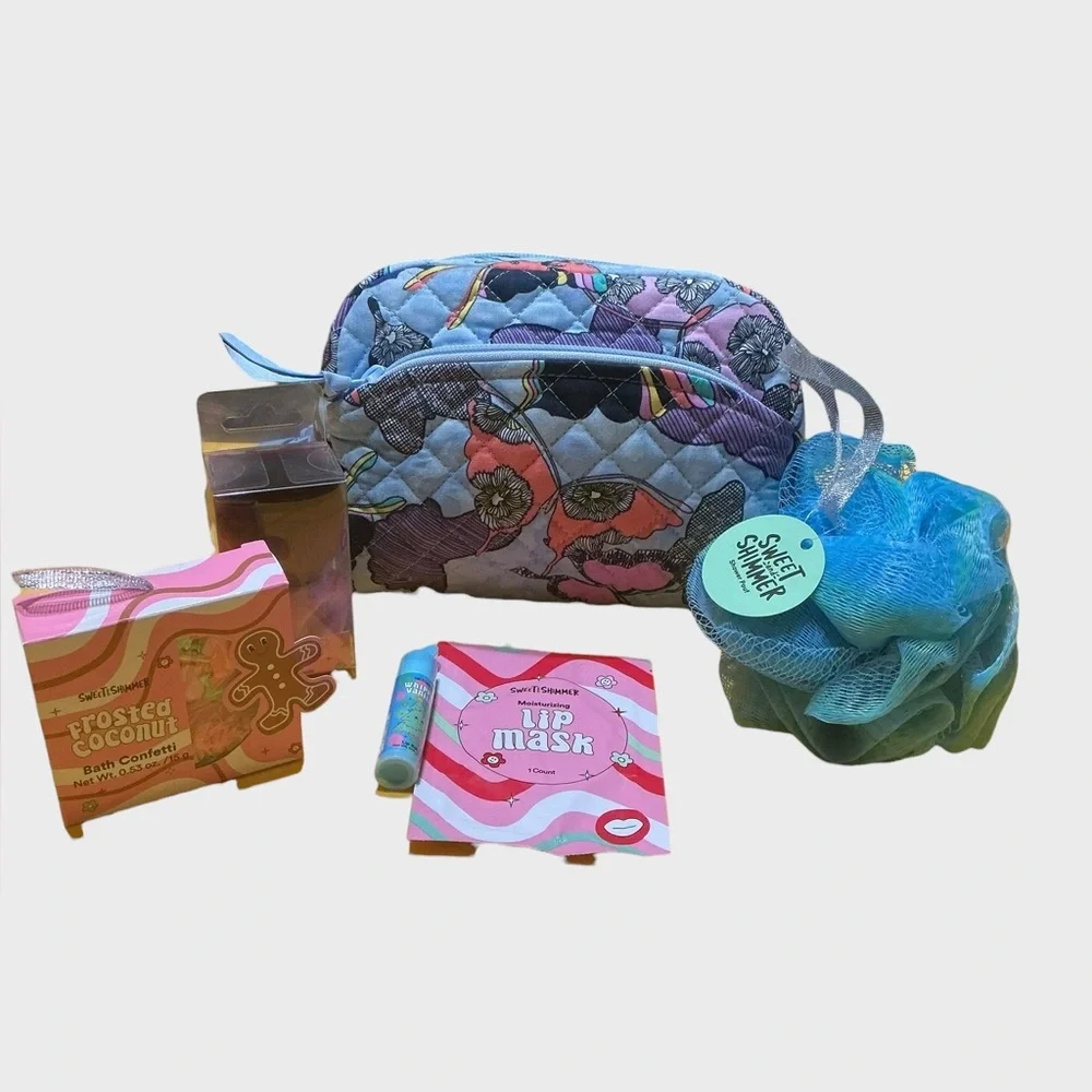 Vera Bradley Butterfly By Cosmetic Bag w/ Sweet Shimmer Beauty Set Travel